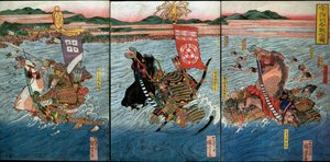 Die Schlacht am Uji-Fluss (Ujigawa kassen no zu), ca. 1831-32 von Utagawa Kuniyoshi