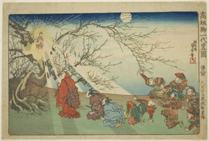 Der Stern steigt auf Echi in der dreizehnten Nacht des neunten Monats, aus der Serie "Kurze illustrierte Biografie des großen Priesters [Nichiren]"