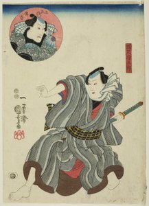 Die Schauspieler Ichimura Uzaemon XII als Goshaku Somegoro und Onoe Kikugoro III als Denkichi Tsuchizaemon (Einsatz) von Utagawa Kuniyoshi