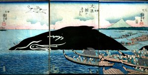 Menschenmenge um einen gefangenen Wal von Utagawa Kuniyoshi