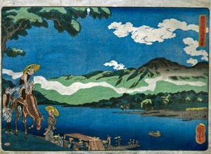 Ansicht der Tamura-Fähre auf der Ōyama-Straße in der Provinz Sagami (Sōshū Ōyama-dō Tamura no watashi no kei) von Utagawa Kuniyoshi