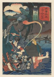 Yoemon tötet Kasane am Fluss von Utagawa Kuniyoshi