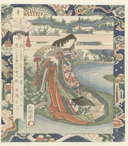 Hofdame am Flussufer von Utagawa Sadakage