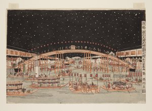 Das Tenma Tenjin Festival bei Nacht in Osaka, ein Perspektivbild von Utagawa Toyoharu