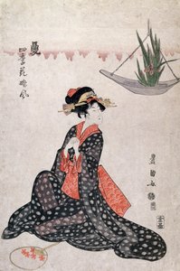 Blumen der vier Jahreszeiten, Holzschnitt im Ukiyo-e-Stil, Japan, japanische Zivilisation