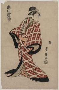 Segawa Michinosuke in einem gepolsterten karierten Gewand, um 1805 von Utagawa Toyokuni