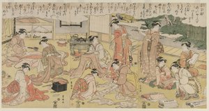 Frauen machen Kleidung von Utagawa Toyokuni