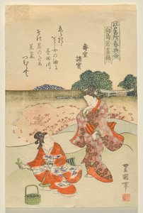 Kräutersammeln in Mukōjima, aus der Serie Berühmte Edo-Stätten im Frühling von Utagawa Toyokuni II