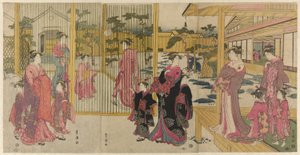 Kurtisanen des Chojiya und ihre Begleiter spielen Kemari