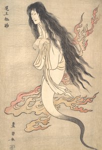 Onoe Matsusuke als Geist der ermordeten Frau Oiwa, in einer Horrorgeschichte aus dem Yotsu..., 1812