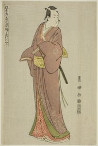 Takinoya: Ichikawa Monnosuke II als Soga no Juro, aus der Serie "Porträts von Schauspielern auf der Bühne (Yakusha butai no sugata-e)" von Utagawa Toyokuni I