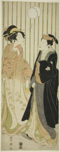 Der Schauspieler Segawa Kikunojo und eine junge Frau, die einen Ball tritt von Utagawa Toyokuni I
