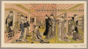 Das Wohnzimmer eines Bordells im Vergnügungsviertel von Utagawa Toyokuni I