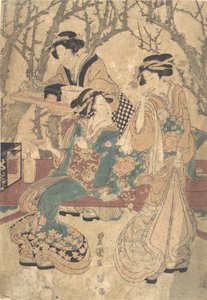 Drei Frauen speisen vor einer Baumgruppe von Utagawa Toyokuni I