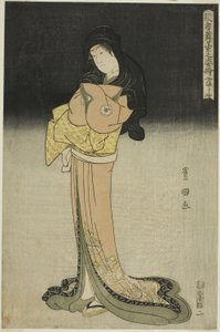 Yamatoya Iwai Hanshiro IV als Kikusui im Stück "Matsuwa Misao Onna Kusunoki," aus der Serie "Porträts von Schauspielern auf der Bühne (Yakusha butai no sugata-e)" von Utagawa Toyokuni I