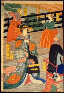Bild eines Banketts von Menschen aus fünf Nationen im Gankiro-Teesalon (Gokakoku gankiro ni oite sakamori no zu) von Utagawa Yoshiiku
