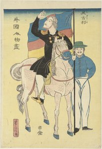 Zwei Engländer mit Pferd und Flagge