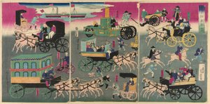 Fahrzeuge auf den Straßen von Tokio von Utagawa Yoshitora