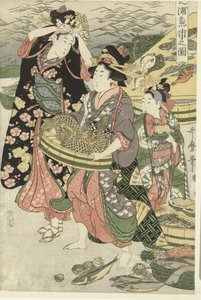 Ansicht des Fischmarktes am Strand von Shiba von Utamaro (II) , Kitagawa
