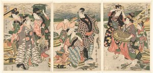 Ansicht des Fischmarktes am Strand von Shiba von Utamaro (II) , Kitagawa