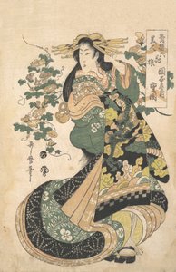 Eine Kurtisane mit Morgenruhm im Hintergrund von Utamaro II