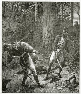 Rask der Hund tötet einen englischen Soldaten - Illustration aus Bug-Jargal, 19. Jahrhundert von Valnay Pere et fils