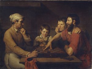 Ein Koch spielt Dame mit einem Hausmeister, 1824 von Vasily Ivanovich Gryaznov