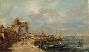 Caprice, mit ruinösem Bogen und Hafen von Venetian School