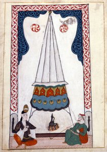 Innenansicht einer Residenz in der Türkei unter dem Osmanischen Reich. Miniatur aus „Türkische Denkmäler“ (Codex Cicogna 1971 „Memorie Turchesche“) Aquarell aus der venezianischen Schule des 17. Jahrhunderts von Venetian School