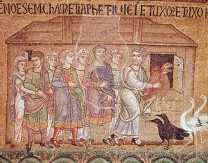 Das Leben Noahs, Noah führt seine Familie in die Arche (Mosaikdetail) von Veneto Byzantine School