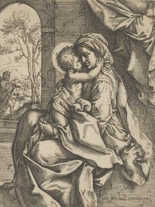 Die Jungfrau mit dem Christkind auf ihrem Schoß, Joseph im Hintergrund, ca. 1600-1613 von Ventura Salimbeni
