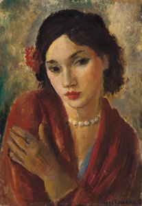 Eine elegante Dame mit einer Perlenkette von Vera Rockline
