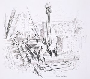 Bewegliche Balken im 25. Stock des Empire State Building, veröffentlicht von William Edwin Rudge von Vernon Howe Bailey