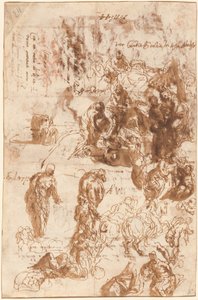 Studien für Judith und Holofernes, David und Goliath, Die Auffindung des Moses und andere [recto]