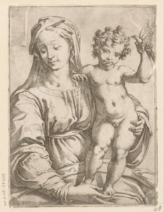 Maria mit Kind und einem Vogel