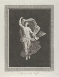 Eine teilweise nackte Bacchantin hält eine Scheibe in ihrer linken Hand und hebt ihre Gewänder, ca. 1795-1820 von Vicenzo Feoli