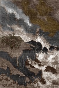Gallische Religion und Druiden: Versammlung der Druiden auf einer Klippe, um Geister zu befehligen und Dämonen auszutreiben. Gravur aus „Les mysteres de science“ von Louis Figuier, Private Sammlung