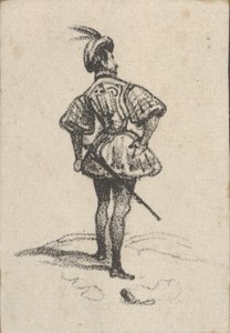 Mann mit Schwert und Federhut, von hinten gesehen von Victor Adam