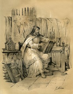 Saint Eloi (ca. 588-660), Goldschmied und Schatzmeister des Königs der Franken Dagobert I., dann Bischof von Noyon ab 641 bis zu seinem Tod. Gravur von Victor Adam (1801-1866) im Buch „Frankreich im Mittelalter“ veröffentlicht von den Ardant-Brüdern von Victor Adam
