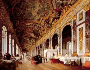 Der Spiegelsaal in Versailles als Militärkrankenhaus zur Pflege verwundeter Preußen im Jahr 1871