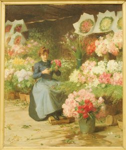 Blumenverkäuferin vor der Madeleine-Kirche von Victor Gabriel Gilbert