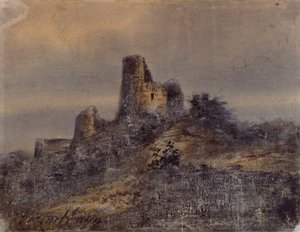 Ansicht der Ruinen der Burg von Arques la Bataille (Arques-la-Bataille) Zeichnung von Victor Hugo (1802-1885) 19. Jahrhundert Dim 17,4x22 cm Marseille, Château Borély, Museum für dekorative Kunst, Fayence und Mode von Victor Hugo