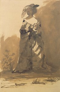 Frau mit Mantel und Federhut von Victor Hugo