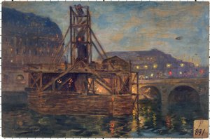 Die Arbeiten der Métropolitain an der Pont Saint-Michel im Jahr 1906, im November 1906