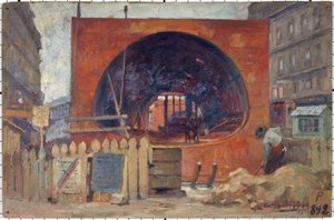 Die Arbeiten der Métropolitain am Place Saint-Michel im Jahr 1906, im November 1906