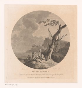 Landschaft mit Fischern bei einem Baum mit Fischernetzen von Victor Marie Picot