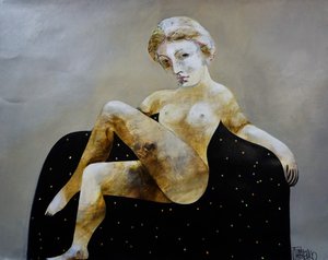 Ätherische sitzende Nackte von Victor Tkachenko