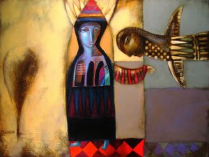 Mystische Frau und Vogel von Victor Tkachenko