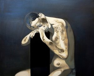 Nackte Figur beim Nachdenken