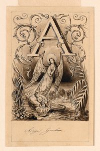 Entwurf für den Buchstaben A eines Primers: Schutzengel von Victor Vincent Adam
